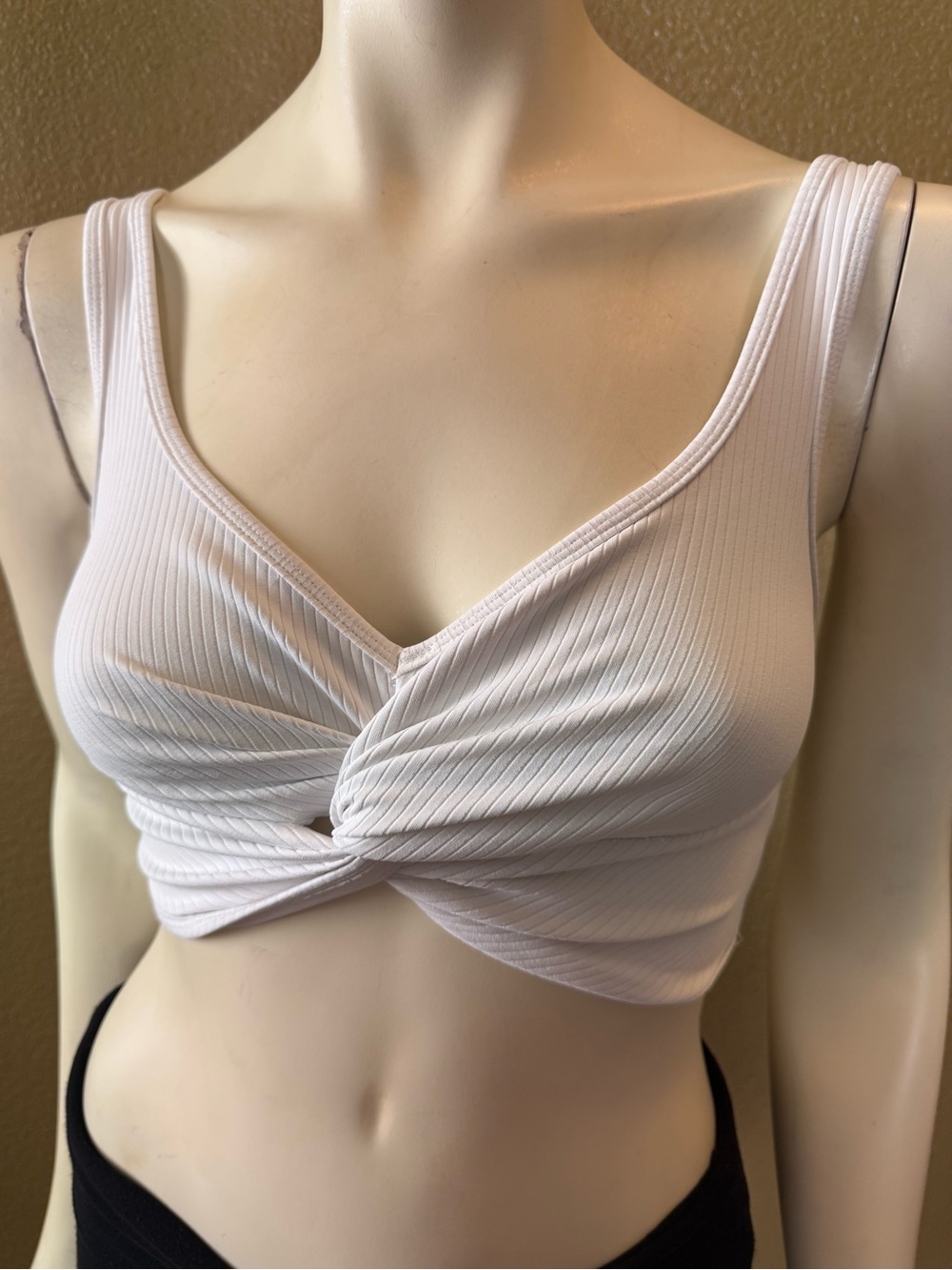 Beach Bunny White Ribbed Twist-Front Bandeau Bralette